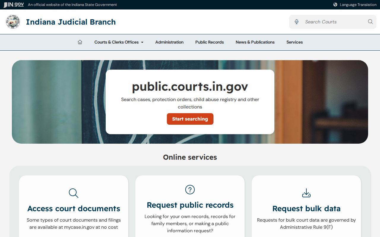 Indiana judiciary public court records and bulk data guidance