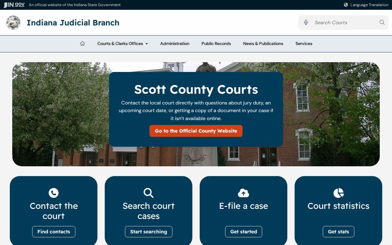 Indiana judiciary local court information for Scott County
