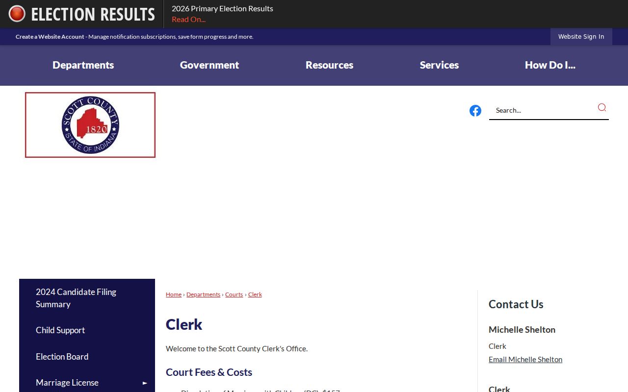 Scott County Clerk office hours contact and court copy fees